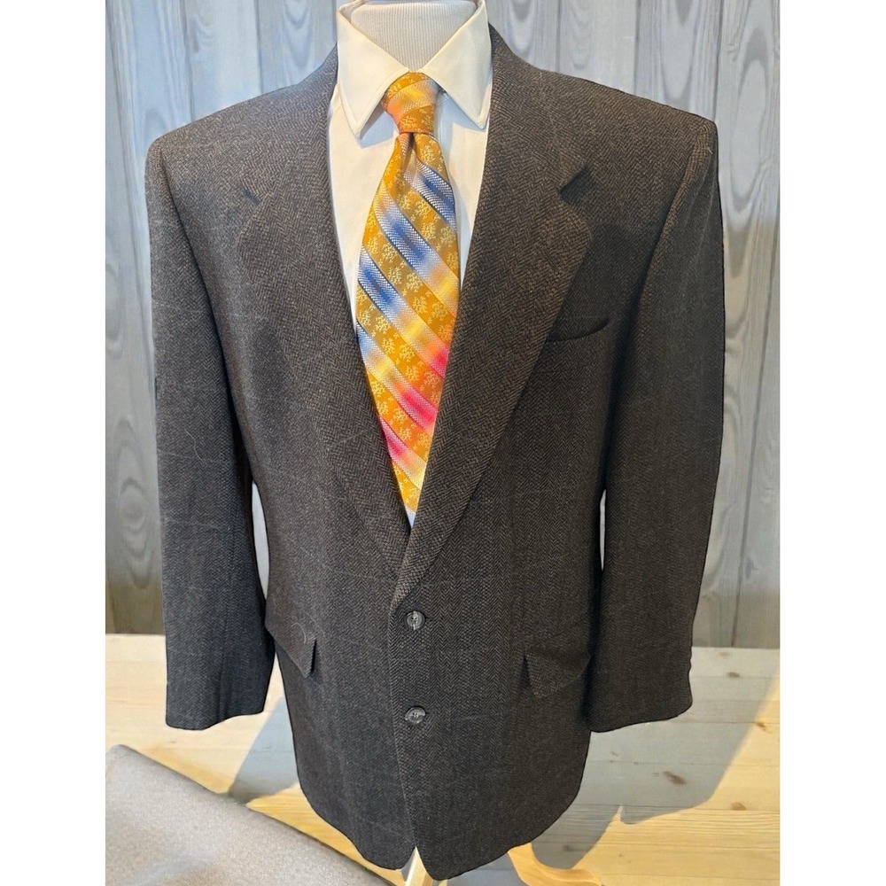 VTG‎ Hart Schaffner Marx Blazer 44L Brown Plaid Tweed Sport Coat Suit Jacket USA